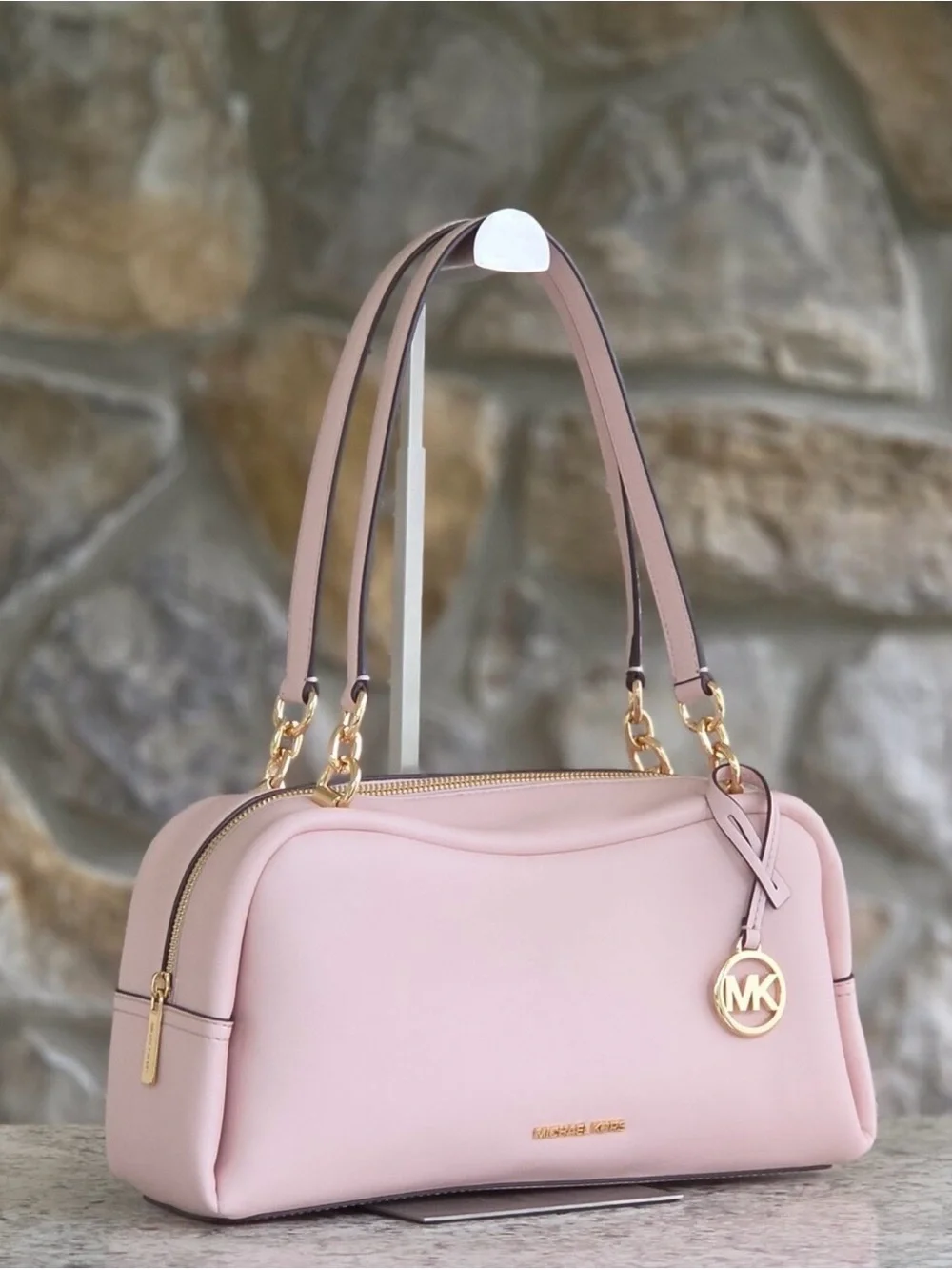 Michael Kors Blush Pink Leather Shoulder Bag with Gold Hardware